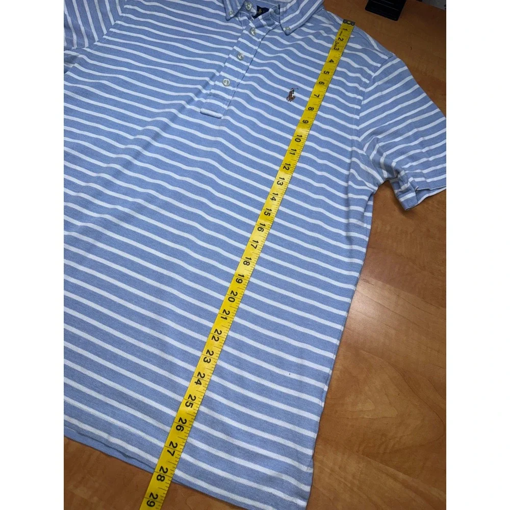 Ralph Lauren Knit Oxford Polo Shirt Mens Large Blue White Striped Short Sleeve